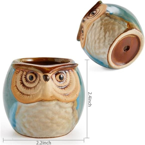 Owl Pot Ceramic Flowing Glaze Base Serial Set Succulent Plant Pot Cactus Plant - Picture 5 of 6